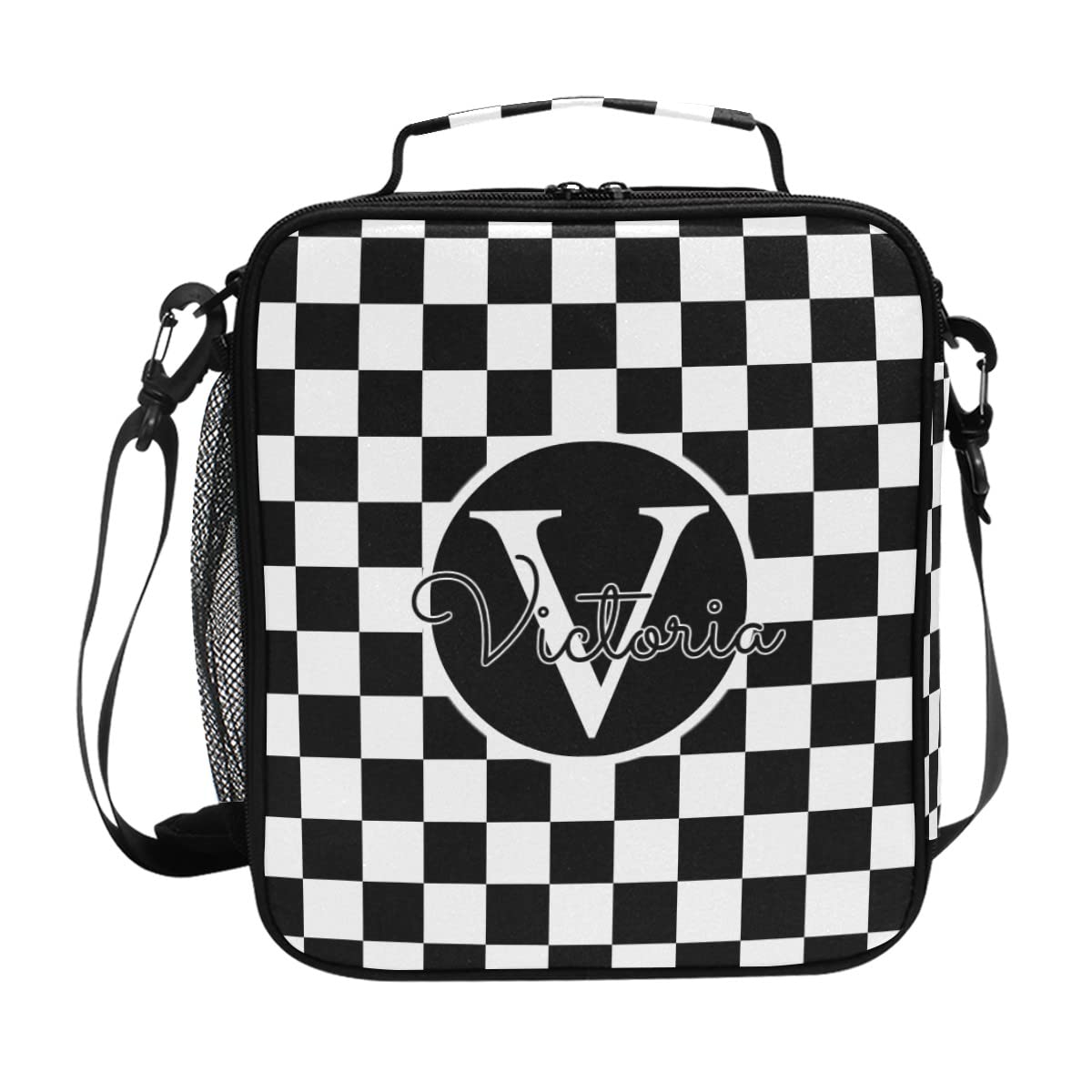 RunningBear Custom Checkerboard Plaid Lunch Bag Personalized Reusable Insulated Lunch Box Bag with Adjustable Strap Tote Box Container Organizer for School, Outdoors, Gym