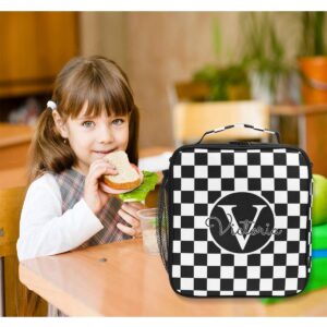 RunningBear Custom Checkerboard Plaid Lunch Bag Personalized Reusable Insulated Lunch Box Bag with Adjustable Strap Tote Box Container Organizer for School, Outdoors, Gym