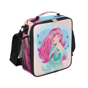 cute mermaid insulated lunch box for kids school lunch bag for boys girls cartoon mermaid lunch tote bag with adjustable shoulder strap, lunch cooler bag for school picnic travel