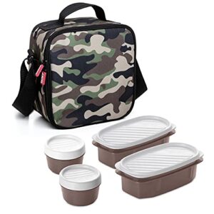 tatay urban food casual - insulated lunch bag, 3l capacity, 4 plastic food storage containers (2 x 0.5 l, 2 x 0.2 l) bpa free, camouflage. measure 22.5 x 10 x 22 cm