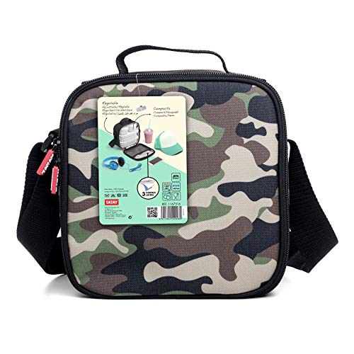 TATAY Urban Food Casual - Insulated Lunch Bag, 3L Capacity, 4 Plastic Food Storage Containers (2 x 0.5 L, 2 x 0.2 L) BPA Free, Camouflage. Measure 22.5 x 10 x 22 cm