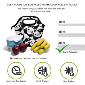 Wamika Cute Panda Lunch Bag Tote Lunchbox Handbag, Black White Women Insulated Food Container Gourmet Cooler Warm Pouch For School Work Office