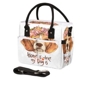 insulated lunch bag for women, beagle dog home leakproof lunch tote bag reusable large lunch box thermal cooler lunch bags with shoulder strap, side pockets, water bottle holder