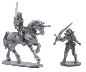 iron wind metals 3 piece female unicorn knight set - 100% lead-free pewter - classic fantasy miniatures for 28mm table top games - made in usa - ral partha miniatures