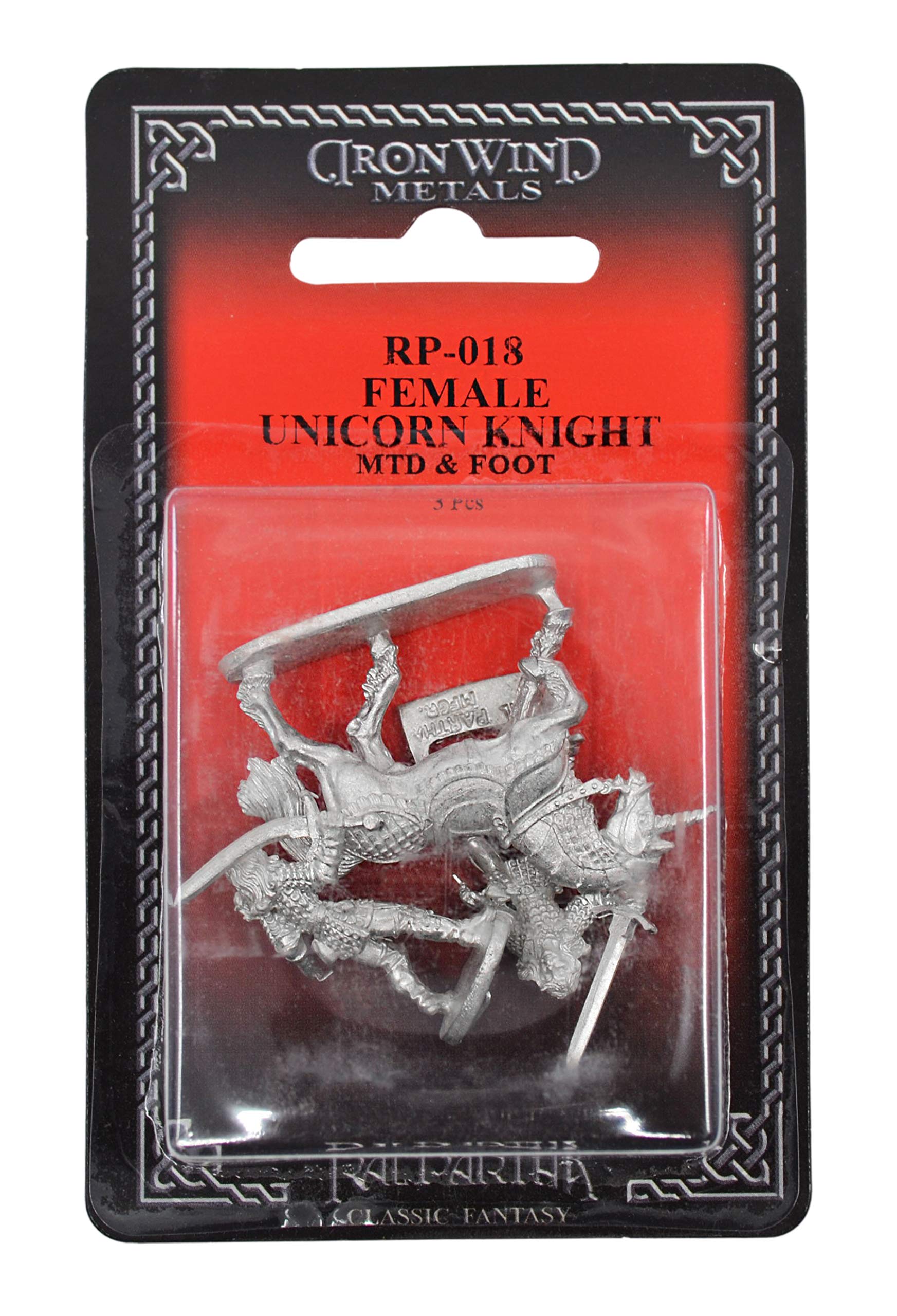 IRON WIND METALS 3 Piece Female Unicorn Knight Set - 100% Lead-Free Pewter - Classic Fantasy Miniatures for 28mm Table Top Games - Made in USA - RAL Partha Miniatures