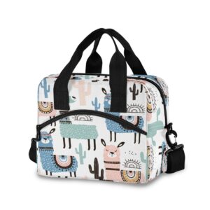 auuxva reusable insulated cute animal llama tropical cactus lunch bag cooler tote bag lunch bag office work beach picnic hiking lunch box container organizer with adjustable shoulder strap for adults