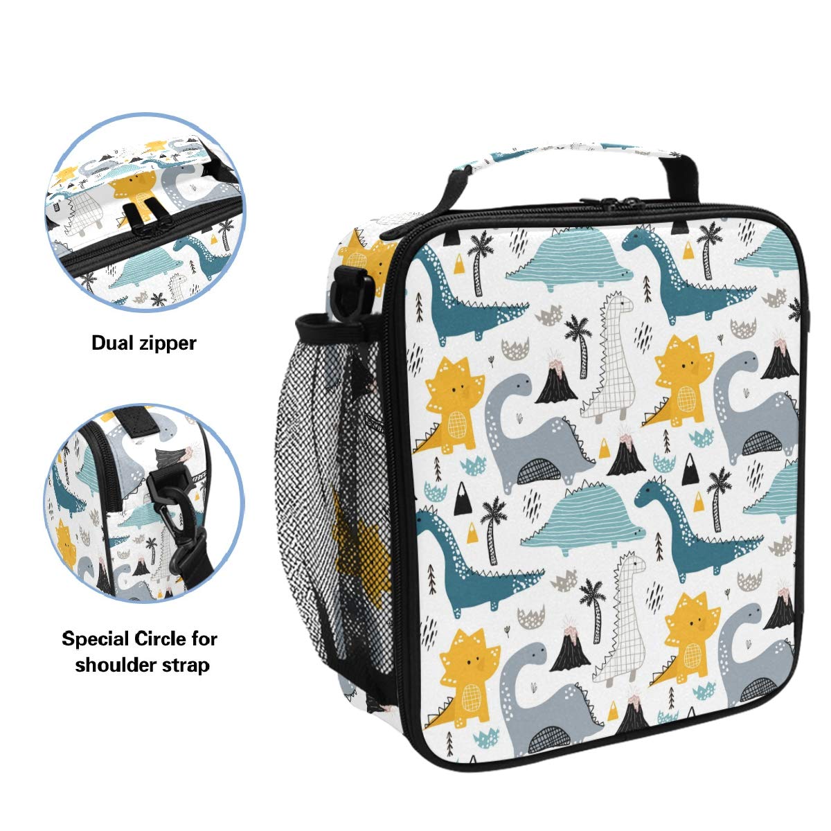 Cute Dinosaurs Lunch Box Forest Dinosaur Insulated Lunch Bag Dino Tree Reusable Cooler Meal Prep Bags Lunch Tote with Shoulder Strap for Office Adults School Kids Girls Boys Teens