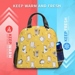 Reusable Insulated Lunch Bag Yellow Cats for Boys and Girls, Cooler Lunch Box with Adjustable Removable Shoulder Strap for Women Men, Lunch Tote Bag with Side Pockets for Picnic Work Outdoors