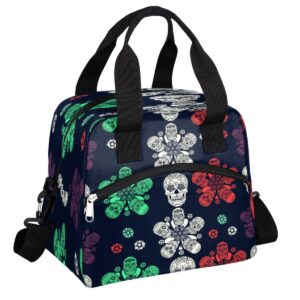insulated lunch bag for women men colorful floral goth mexican skull lunch box reusable lunch cooler bag large lunch tote bag for work picnic travel school