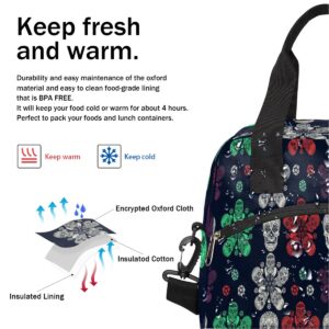 Insulated Lunch Bag for Women Men Colorful Floral Goth Mexican Skull Lunch Box Reusable Lunch Cooler Bag Large Lunch Tote Bag for Work Picnic Travel School