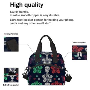 Insulated Lunch Bag for Women Men Colorful Floral Goth Mexican Skull Lunch Box Reusable Lunch Cooler Bag Large Lunch Tote Bag for Work Picnic Travel School