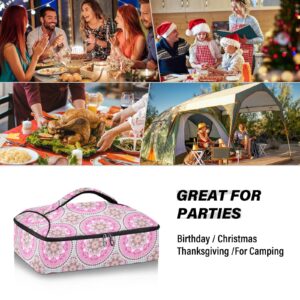 Ethnic Floral with Mandala Double Insulated Casserole Carrier For Hot or Cold Food, Expandable Hot Food Carrier Bag, Insulated Food Bag for Parties, Beach, Picnic, Camping