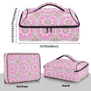 Ethnic Floral with Mandala Double Insulated Casserole Carrier For Hot or Cold Food, Expandable Hot Food Carrier Bag, Insulated Food Bag for Parties, Beach, Picnic, Camping