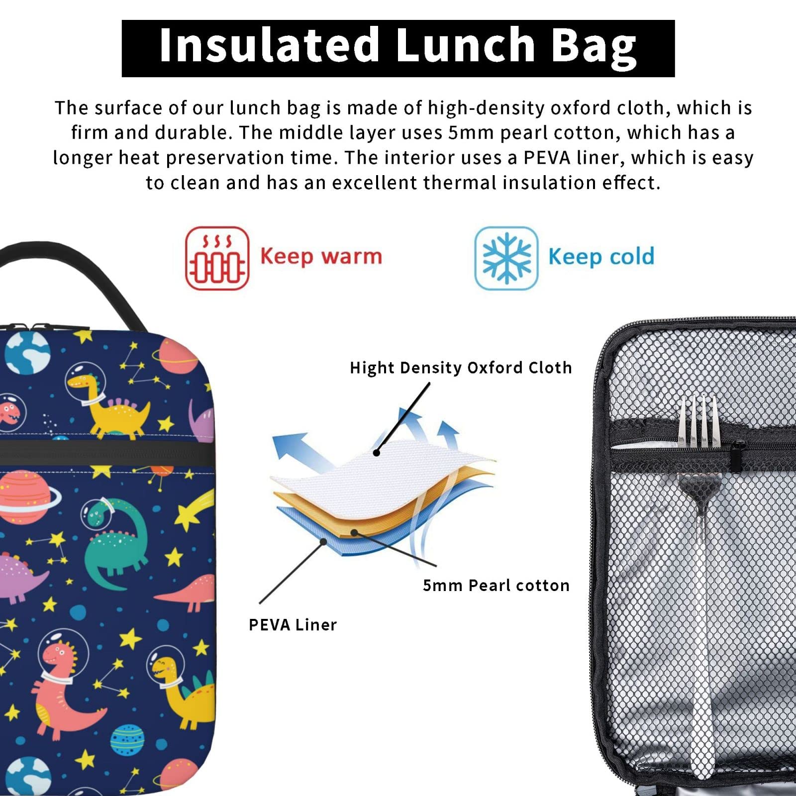Dinosaur Dino Fun Lunch Bag Insulated Lunch Box Reusable Lunchbox Waterproof Portable Lunch Tote For Men Boys