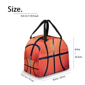 Basketball Lunch Bag Box, Sports Ball Lunch Box Insulated Cooler Bag Tote Bag Lunch Holder Handbag Organizer Lunchbox for Women Men Outdoor Picnic Beach Work School