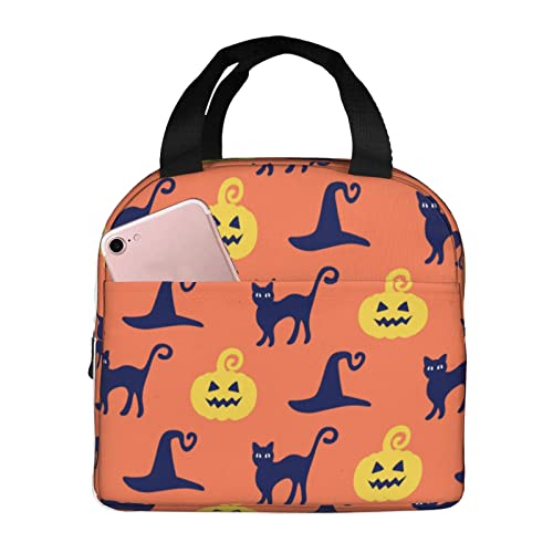 Cat Pumpkin Lunch Bag Women Small Cooler Bags Insulated Lunch Box for Teen Girls Mens Lunchbox for Work Cooler Tote Bag Waterproof Leak Proof for School Pinic Orange