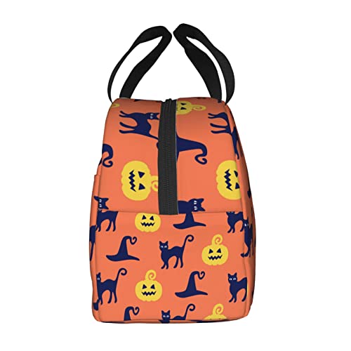 Cat Pumpkin Lunch Bag Women Small Cooler Bags Insulated Lunch Box for Teen Girls Mens Lunchbox for Work Cooler Tote Bag Waterproof Leak Proof for School Pinic Orange