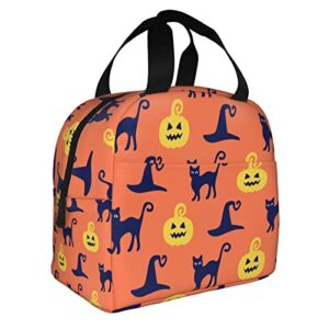 Cat Pumpkin Lunch Bag Women Small Cooler Bags Insulated Lunch Box for Teen Girls Mens Lunchbox for Work Cooler Tote Bag Waterproof Leak Proof for School Pinic Orange