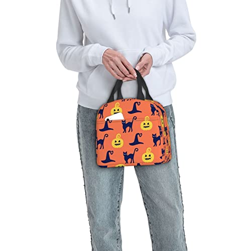 Cat Pumpkin Lunch Bag Women Small Cooler Bags Insulated Lunch Box for Teen Girls Mens Lunchbox for Work Cooler Tote Bag Waterproof Leak Proof for School Pinic Orange