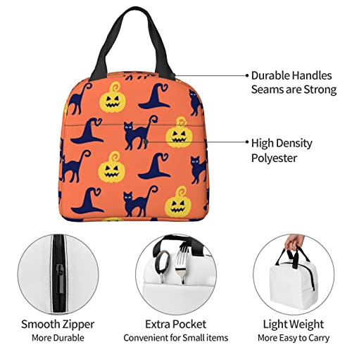 Cat Pumpkin Lunch Bag Women Small Cooler Bags Insulated Lunch Box for Teen Girls Mens Lunchbox for Work Cooler Tote Bag Waterproof Leak Proof for School Pinic Orange