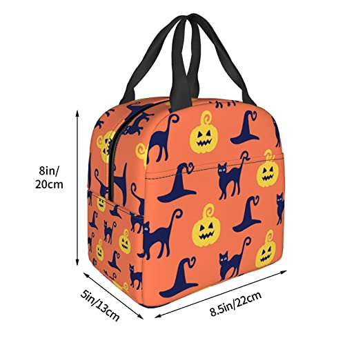 Cat Pumpkin Lunch Bag Women Small Cooler Bags Insulated Lunch Box for Teen Girls Mens Lunchbox for Work Cooler Tote Bag Waterproof Leak Proof for School Pinic Orange