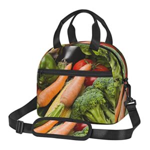 lynsay nutritious vegetables printed lunch bag, lightweight and durable, adjustable shoulder strap, reusable lunch handbag, portable refrigerated bag