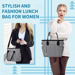 Lunch Bag for Women, ChaseChic Insulated Thermal Lunch Tote Bag Large Lunch Box Container for Adults with Adjustable Shoulder Strap, Reusable Lunch Cooler Bag for Office Work Picnic, Stripe