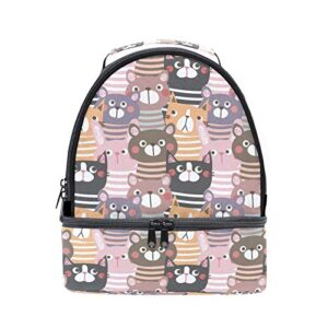 cute cats bears insulated lunch box for school cartoon kitten animals double decker reusable lunch bag containers with adjustable shoulder strap dual compartment durable cooler tote bag for girl