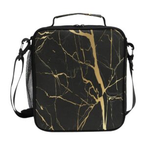 pfrewn luxury black gold marble lunch box luxury black gold marble insulated lunch bag reusable cooler meal prep bags lunch tote with shoulder strap for school kids boys girls