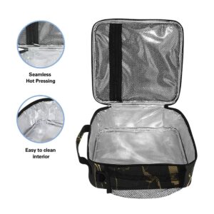 Pfrewn Luxury Black Gold Marble Lunch Box Luxury Black Gold Marble Insulated Lunch Bag Reusable Cooler Meal Prep Bags Lunch Tote with Shoulder Strap for School Kids Boys Girls