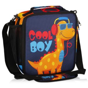 TropicalLife Lunch Bag for Boys, Reusable Cute Lunch Box Insulated Kids Cooler Tote Bag with Adjustable Shoulder Strap School Lunch Container for Toddler Kids Teen Girls (Cool Dinosaur)