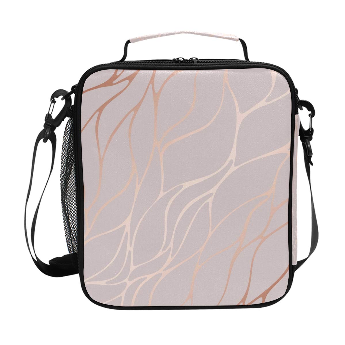 AUUXVA Lunch Box Bag Rose Gold Marble Pattern Lunchbox Insulated Thermal Cooler Ice Adjustable Shoulder Strap for Women Men Boys Girls3