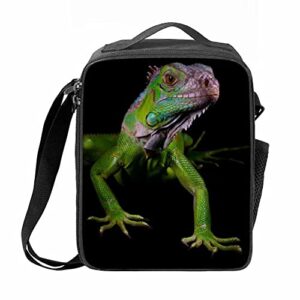 cumagical green lizard print portable lunch bag adjustable shoulder strap lunch box school office meal bag for adult teen students
