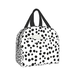 mdmei polka dot lunch box durable insulated white lunch bag for girls women reusable leakproof thermal cooler tote black dots lunchbox for school office travel camping picnic