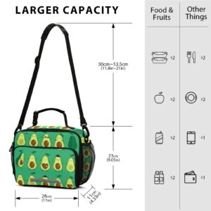 KOCOART Summer Avocado Green Insulated Lunch Bag Large Capacity for Women Men Cute Cooler Tote Bag with Adjustable Shoulder Strap Reusable Leakproof Picnic Lunch Box Outdoor for Adult Office