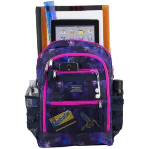 Eastsport Compact 3-Piece Combo Backpack with Lunch Box and Snack/Pencil Pouch - Purple/Pink Constellation