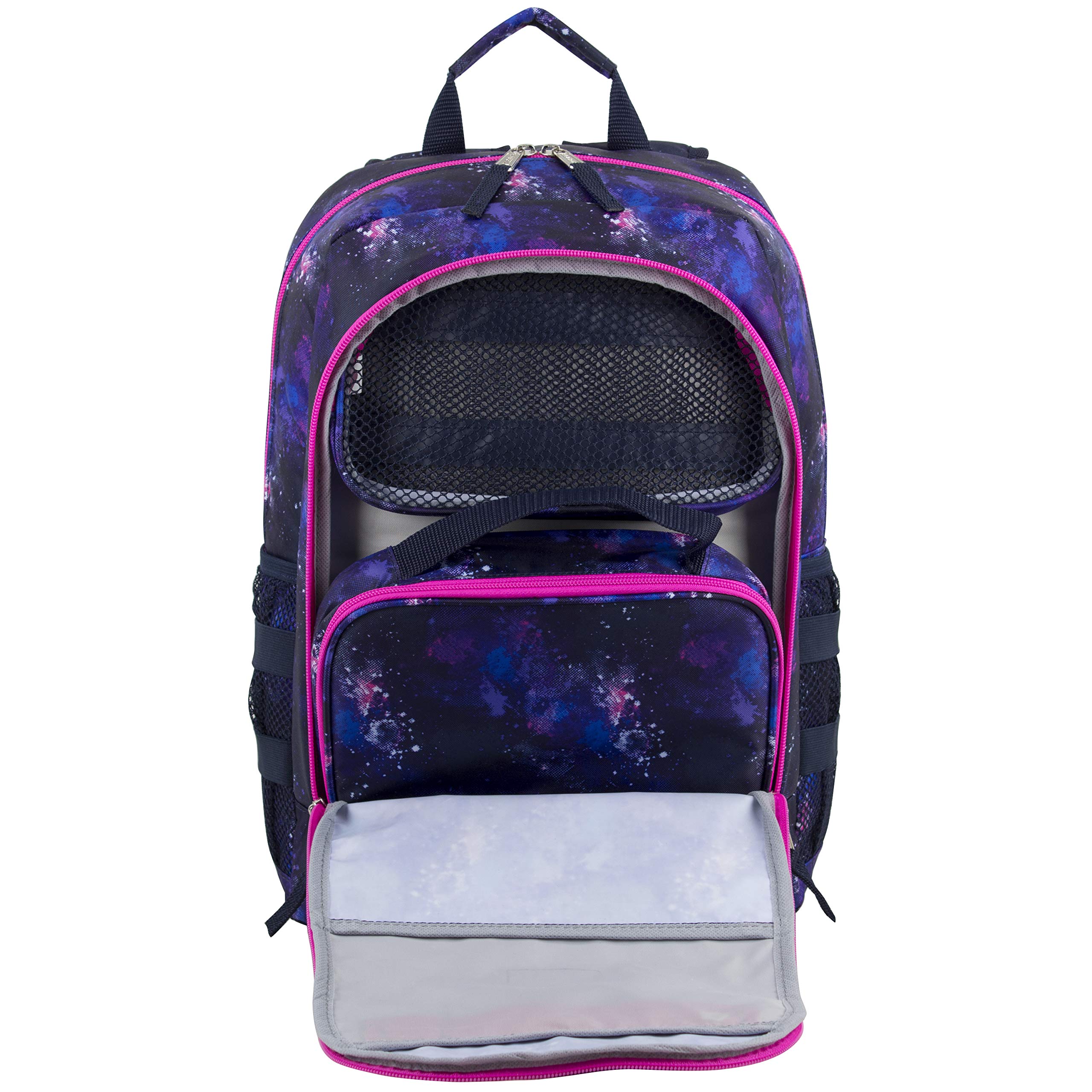 Eastsport Compact 3-Piece Combo Backpack with Lunch Box and Snack/Pencil Pouch - Purple/Pink Constellation