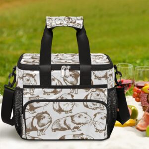 Cute Guinea Pigs Large Reusable Lunch Bag for Women Men, Insulated Lunch Bags Leakproof Cooler Lunch Tote Bag with Adjustable Shoulder Strap