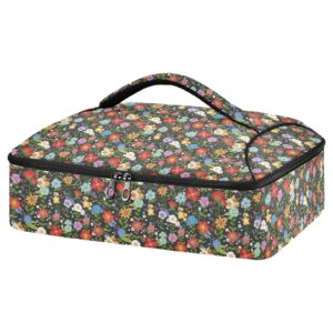 blooming flowers double insulated casserole carrier for hot or cold food, expandable hot food carrier bag, insulated food bag for parties, beach, picnic, camping