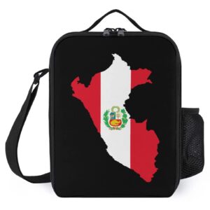 peru flag map insulated lunch box printed tote cooler meal bag with shoulder strap for office work picnic