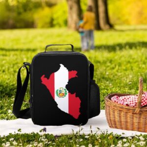 Peru Flag Map Insulated Lunch Box Printed Tote Cooler Meal Bag with Shoulder Strap for Office Work Picnic