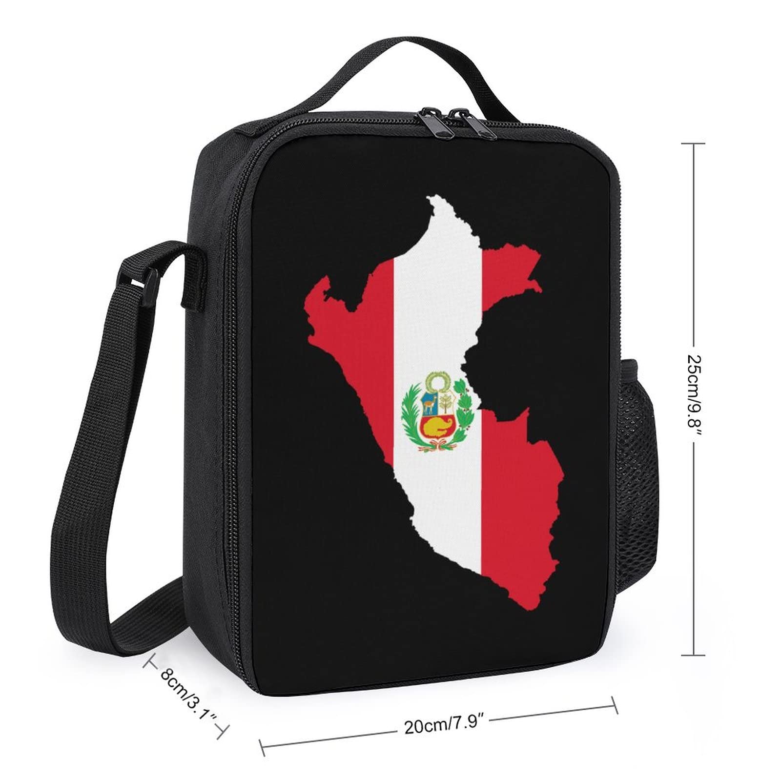 Peru Flag Map Insulated Lunch Box Printed Tote Cooler Meal Bag with Shoulder Strap for Office Work Picnic