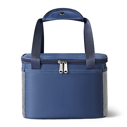 Muka Insulated Bag with Handle, Double Zippers Blue Thermal Bag Large Capacity for Cold & Hot Food