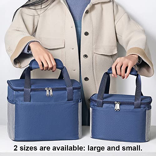 Muka Insulated Bag with Handle, Double Zippers Blue Thermal Bag Large Capacity for Cold & Hot Food