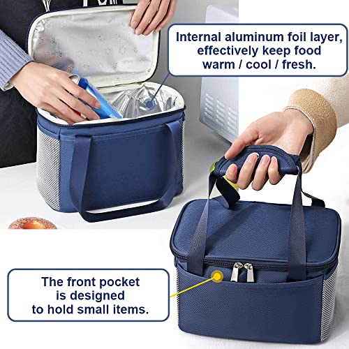 Muka Insulated Bag with Handle, Double Zippers Blue Thermal Bag Large Capacity for Cold & Hot Food