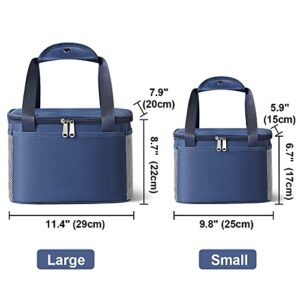 Muka Insulated Bag with Handle, Double Zippers Blue Thermal Bag Large Capacity for Cold & Hot Food