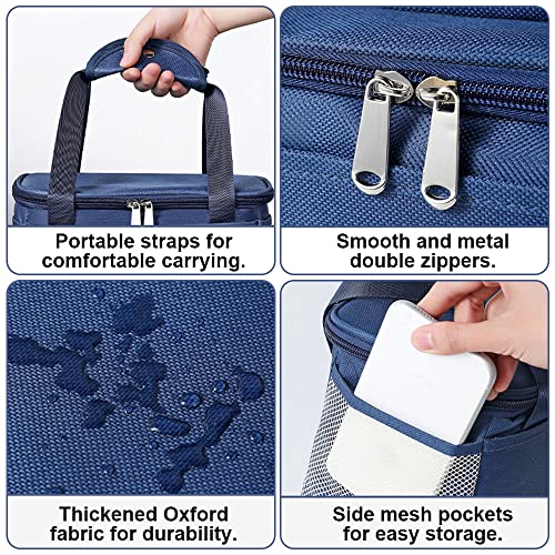 Muka Insulated Bag with Handle, Double Zippers Blue Thermal Bag Large Capacity for Cold & Hot Food