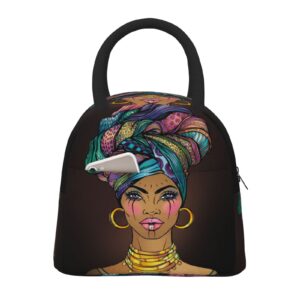 Oplp Beautiful African Woman Portrait Large Lunch Bag Capacity Box Meal Prep Insulated Handbag Reusable Lunch Container