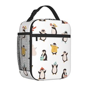 lizinna rportable lunch bag for women/men insulated,funny polar penguin having fun,insulatedreusable lunch box for office work school picnic beach,leakproof cooler tote bag