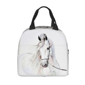 prelerdiy watercolor white horse lunch box - insulated lunch bags for kids boys girls reusable lunch tote bags, perfect for school/camping/hiking/picnic/beach/travel